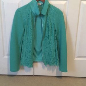 Isaac Mizrahi floral lace and knit jacquard jacket